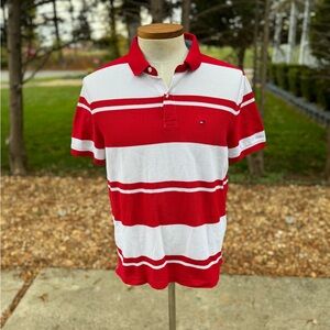 Tommy Hilfiger Red and white striped polo shirt. Size Large